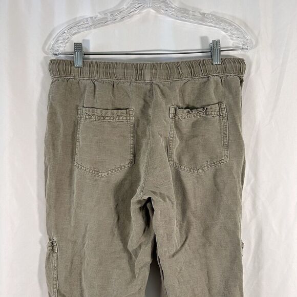 NWOT Nichole Miller Cargo Joggers Women's Medium Light Green Linen Bl Drawstring - Picture 8 of 12